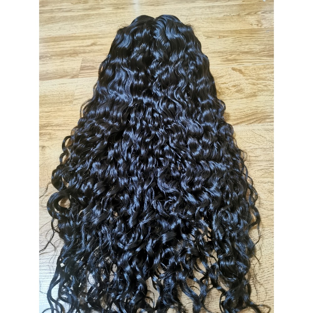 Quality Natural Black Water Wave Human Hair Glueless Front Lace Wig 20"